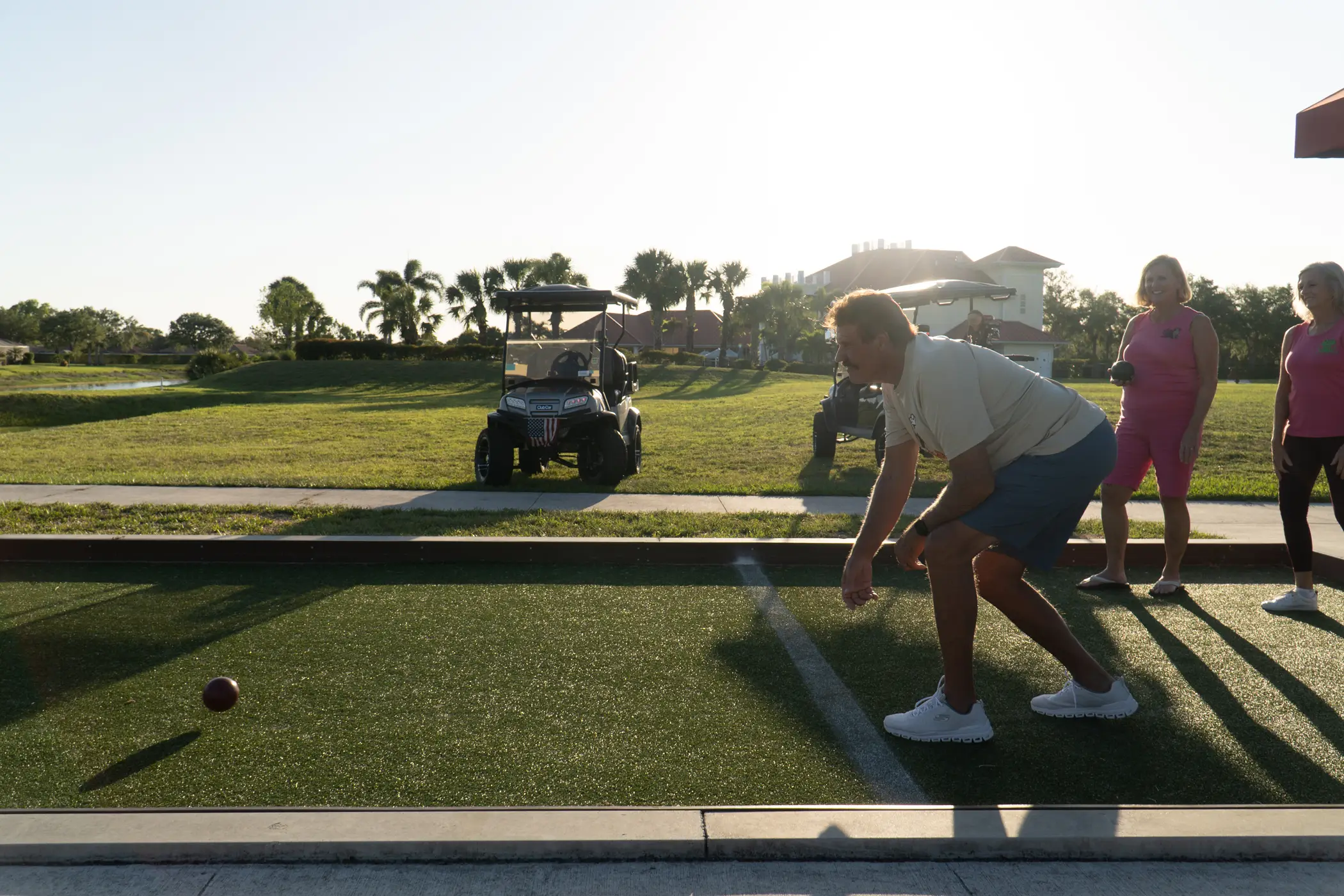 Bocce courts at the Hampton Lakes amenity campus on a sunny day